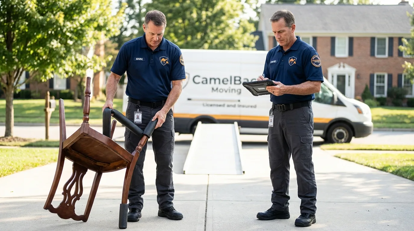 Movers inspecting furniture for damage prevention before loading in Carbondale, CO