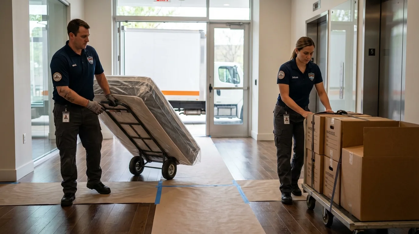 Professional apartment movers loading elevator in Carbondale, CO